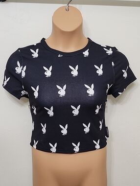 PLAYBOY Black Crop Top repeat logo